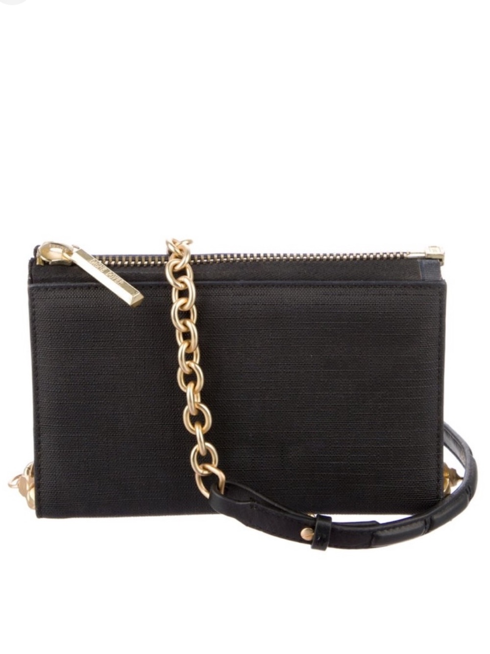 DAGNE DOVER Black Clutch Gold Chain Link Crossbody Bag Purse